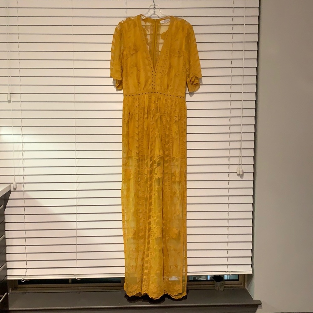 Socialite maxi golden yellow lace romper dress